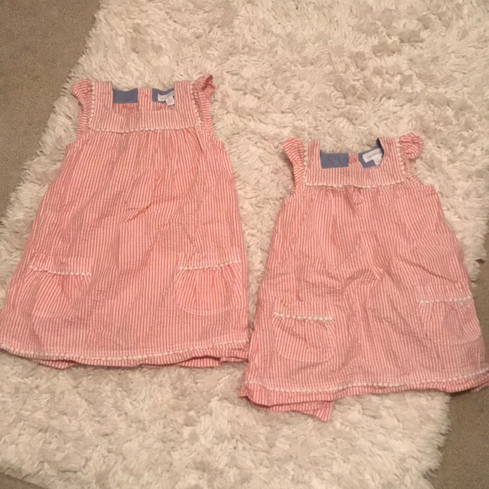 Matching seersucker dresses